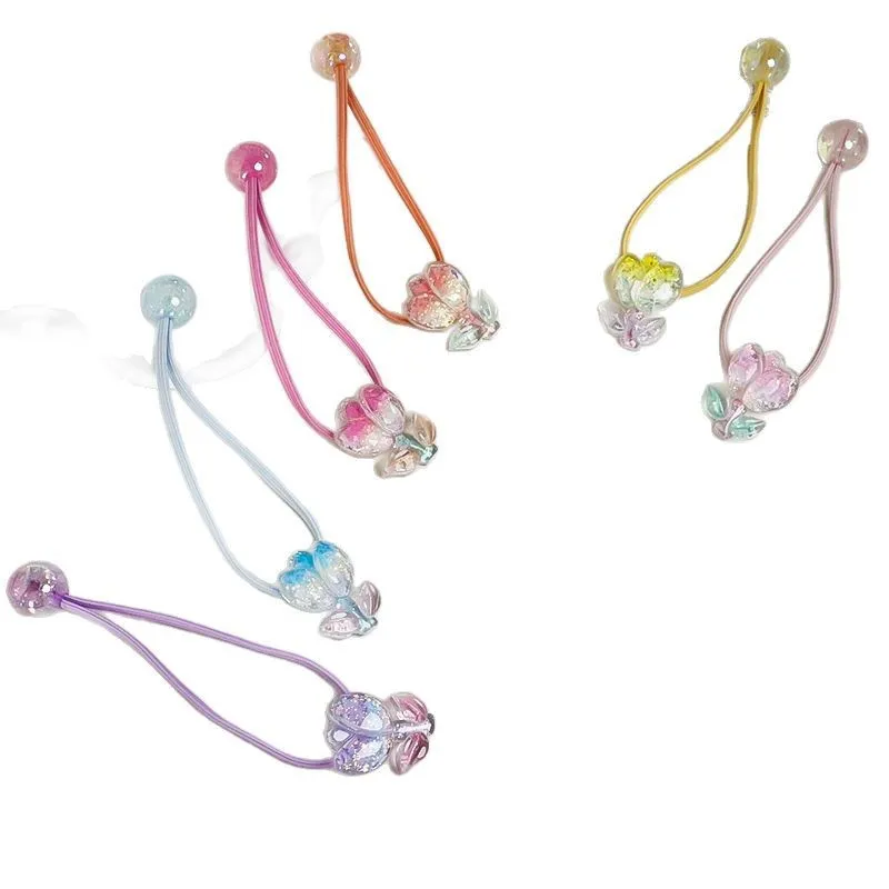 Tulip rubber band hair band in gradient colours with floral decoration