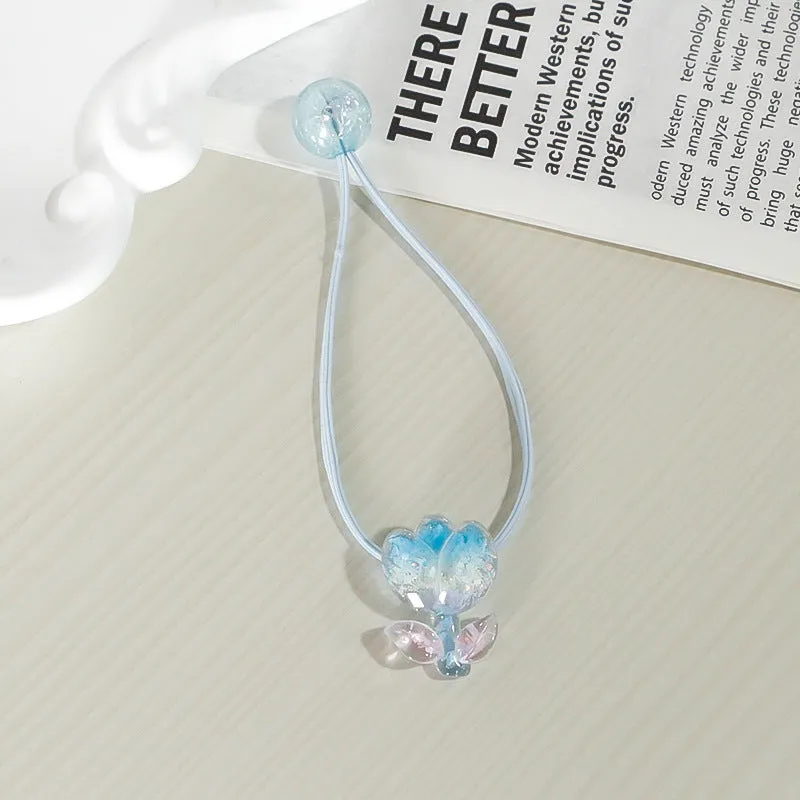 Tulip rubber band hair band in gradient colours with floral decoration