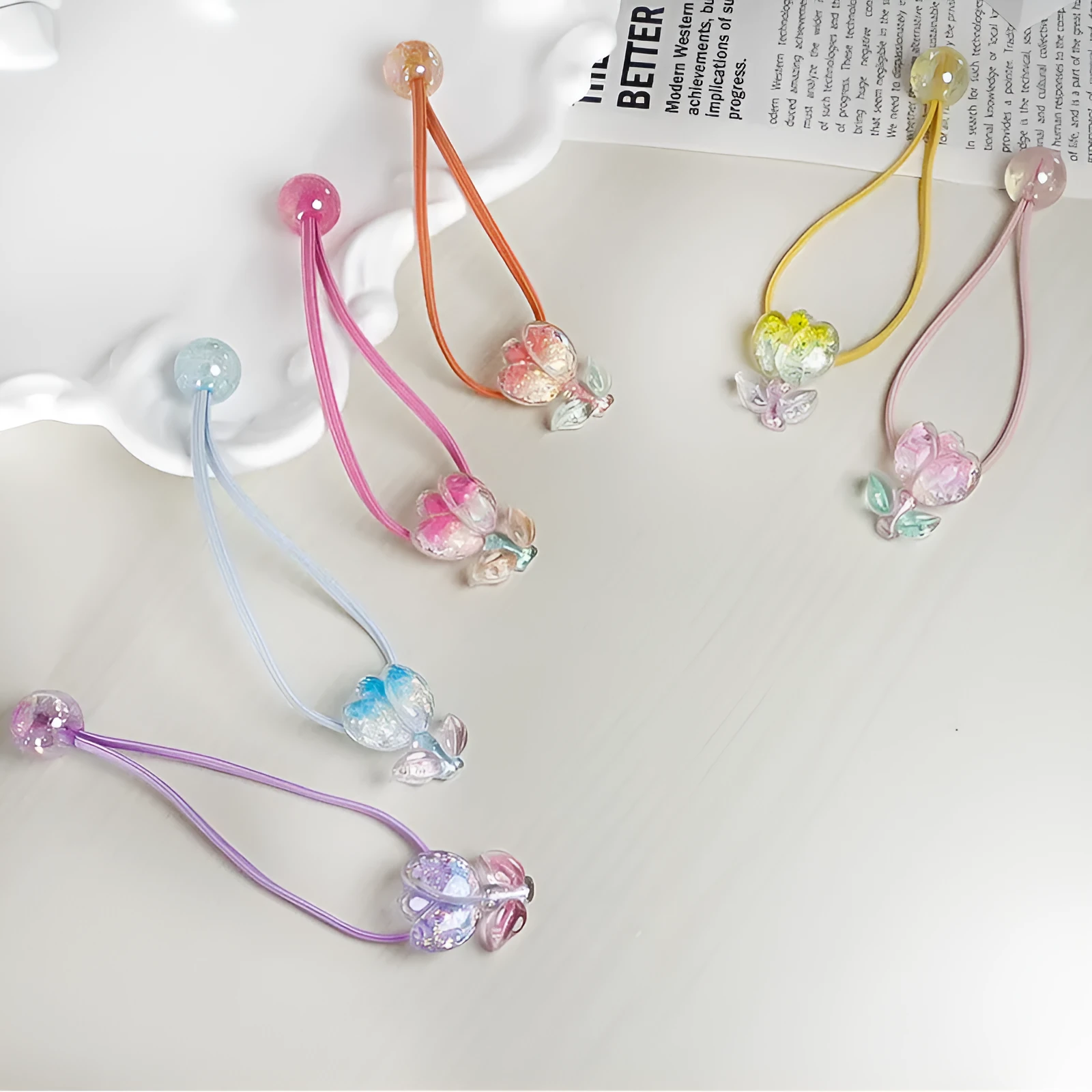 Tulip rubber band hair band in gradient colours with floral decoration