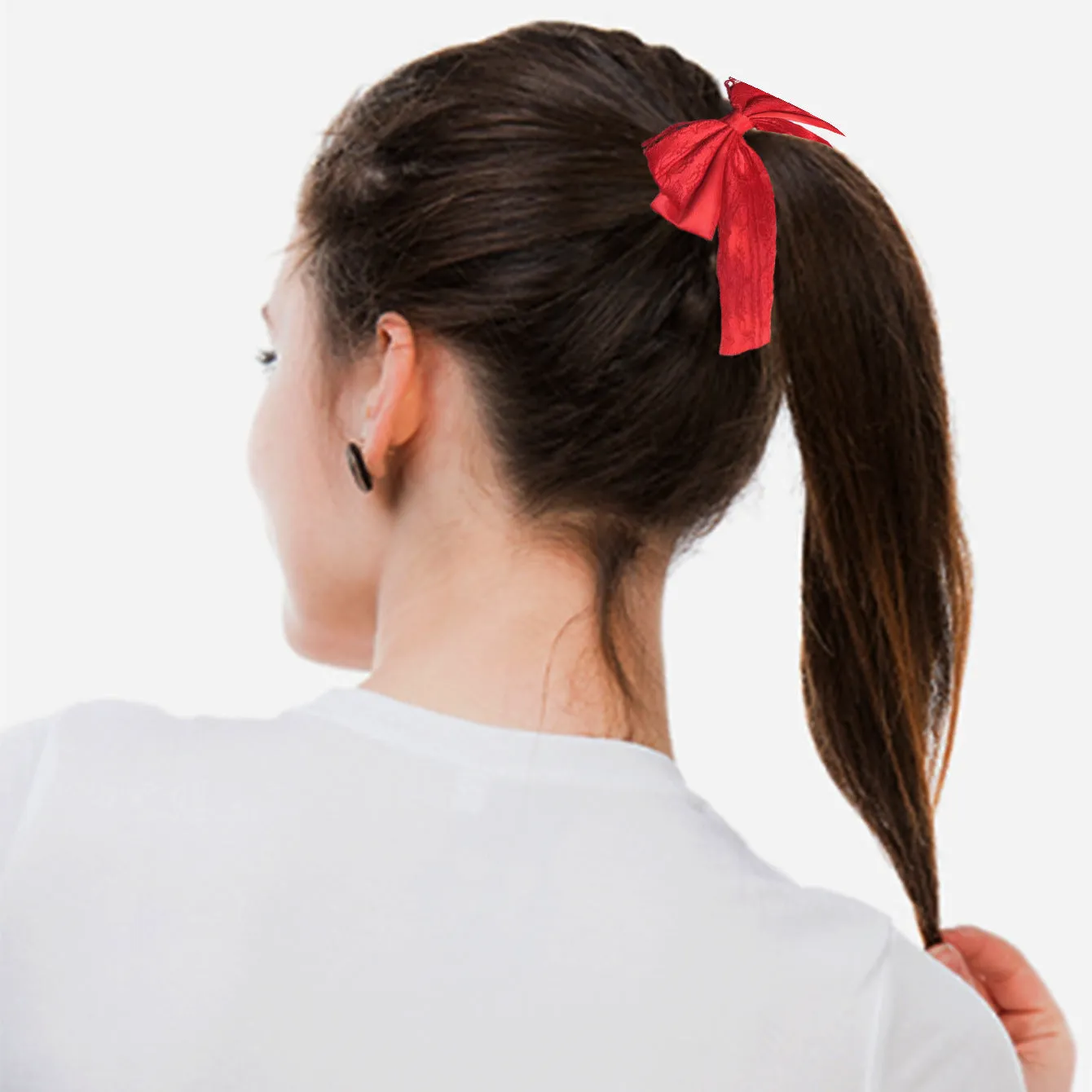 Double layer lace and velvet ribbon bowknot hair band in high elasticity style