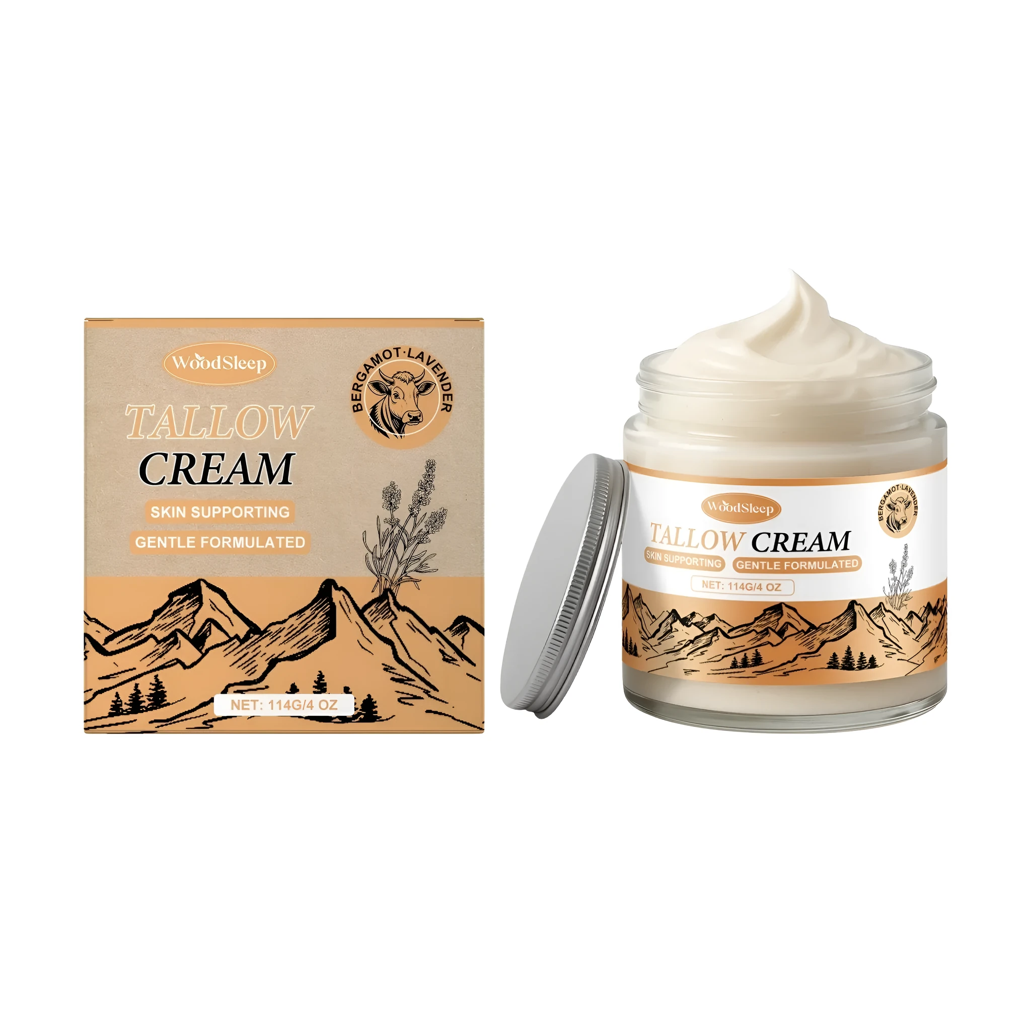 Cow Fat Moisturising Cream 114g pot with tallow and botanicals for face and body