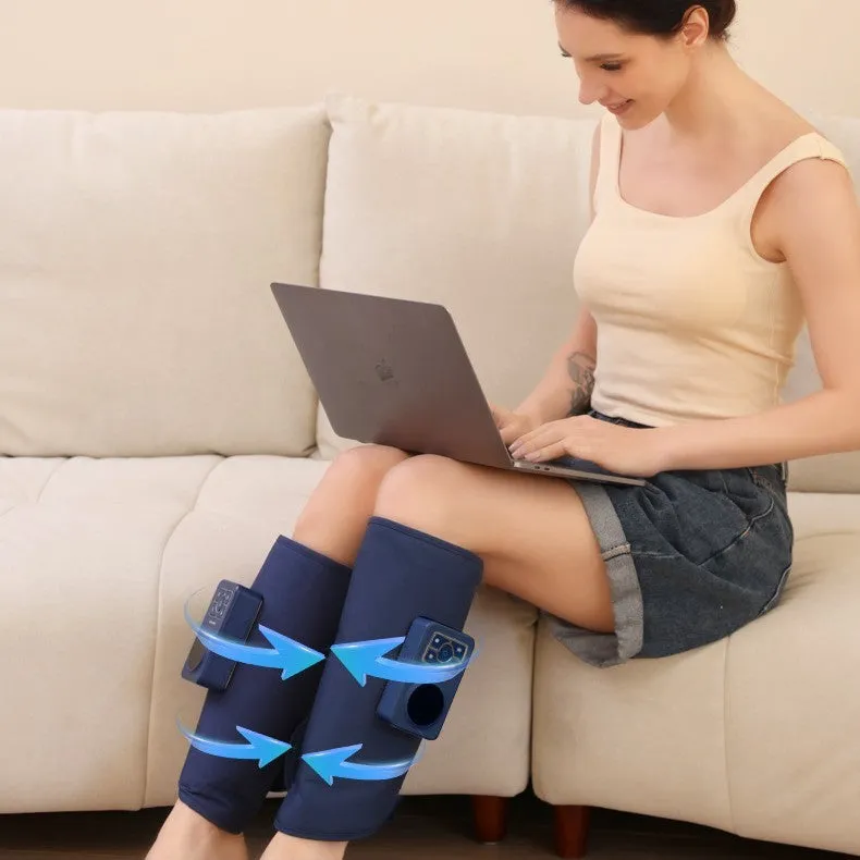 Calf airbag heating leg massager with EMS electric pulse and ultrasonic vibration controls and gear settings