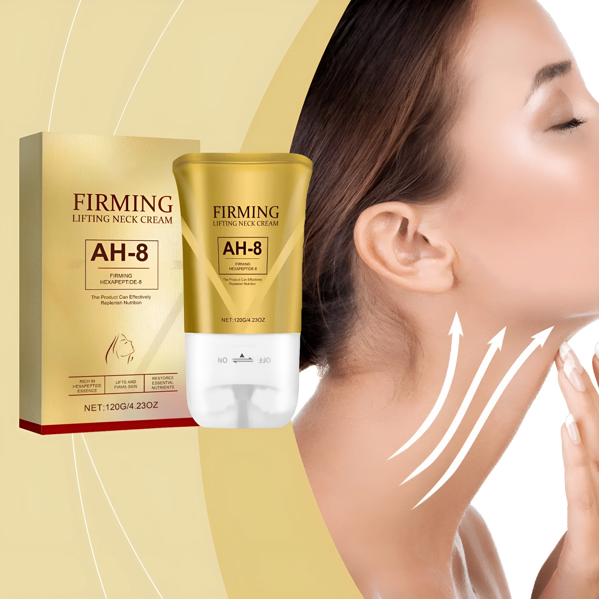 Tightening roller cream for neck lines with roller tool, 120g jar, product size 8.6 x 17.5cm