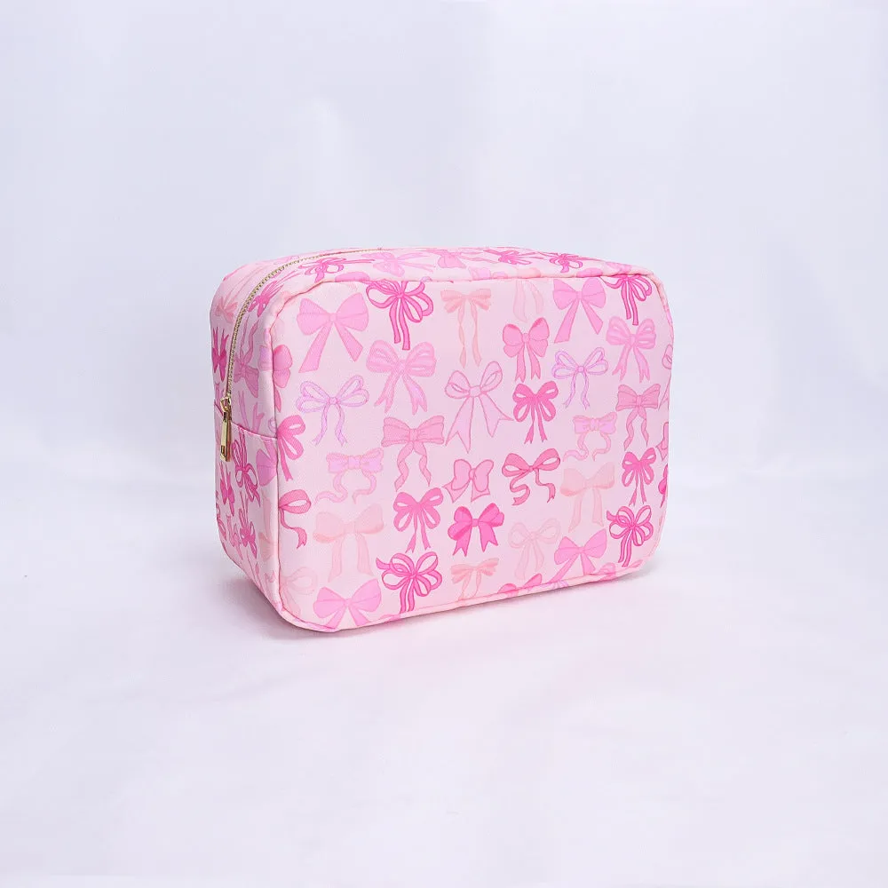 Printed nylon cosmetic bag in blue with cartoon animation pattern, travel storage pouch
