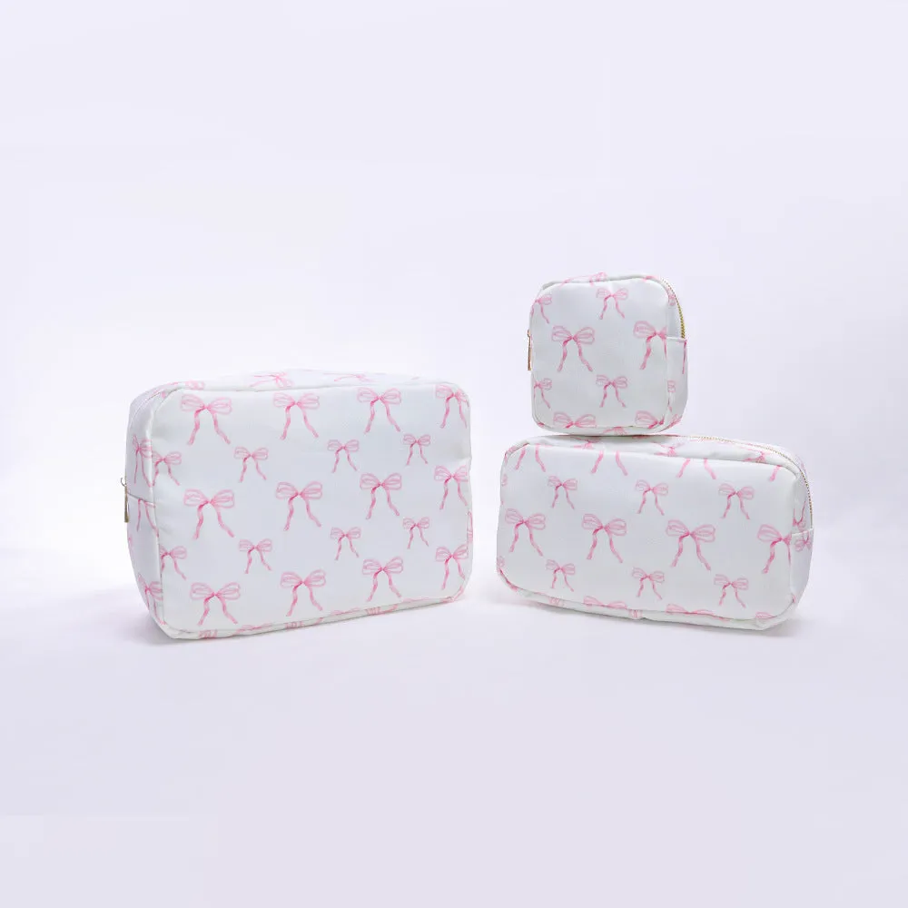 Printed nylon cosmetic bag in blue with cartoon animation pattern, travel storage pouch
