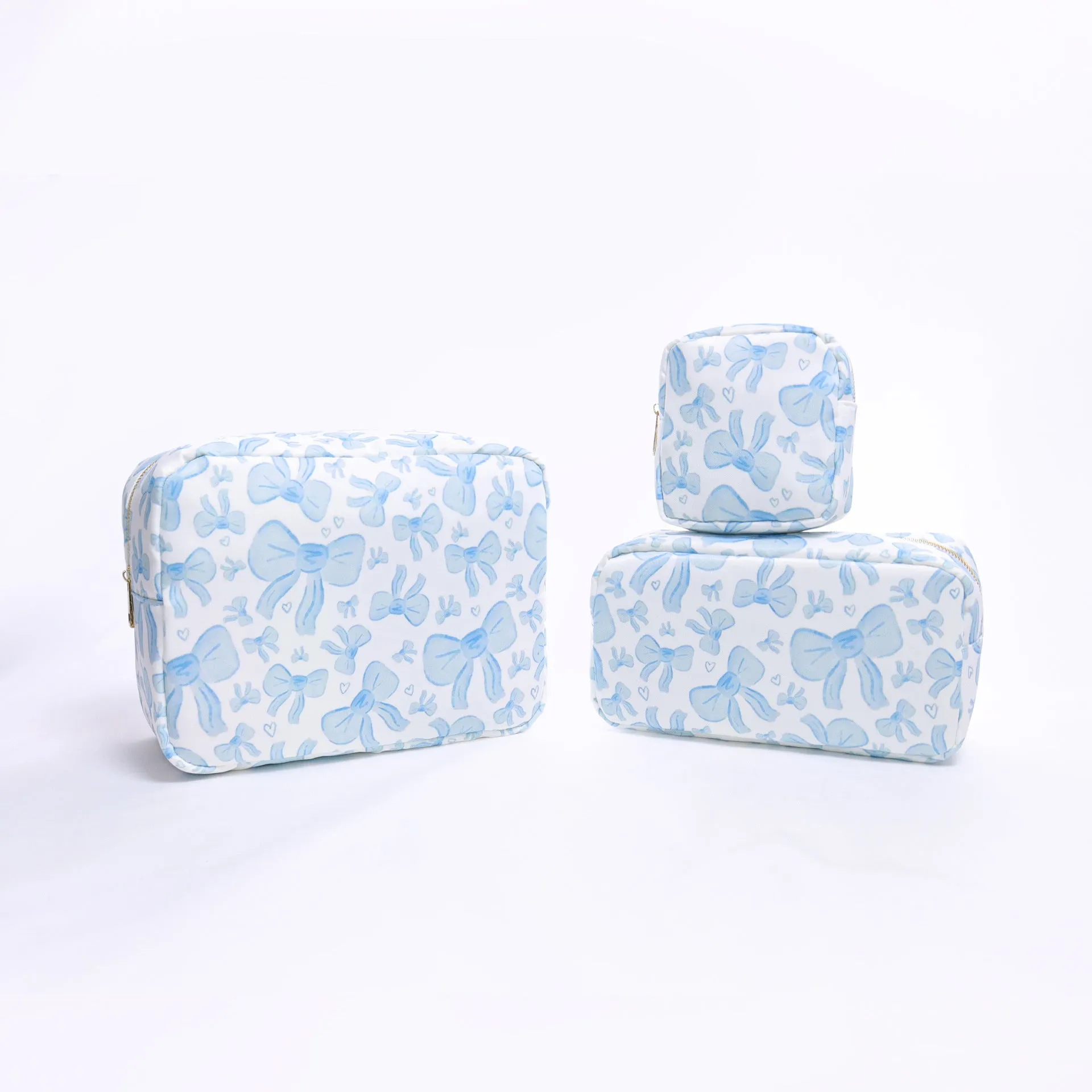 Printed nylon cosmetic bag in blue with cartoon animation pattern, travel storage pouch