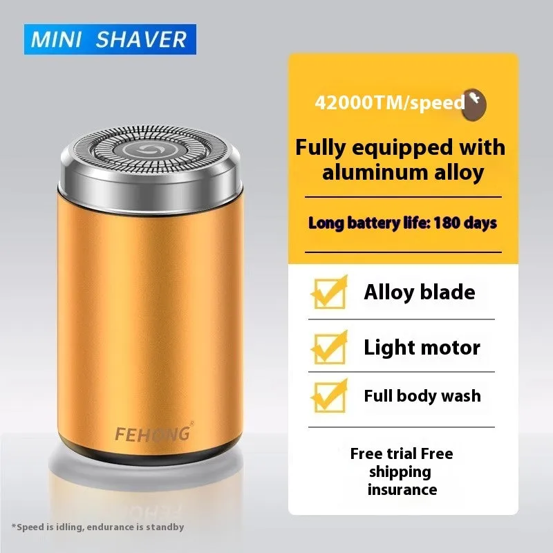 Mini fully washable portable men's electric shaver with stainless steel blade and brushless motor in elegant gold