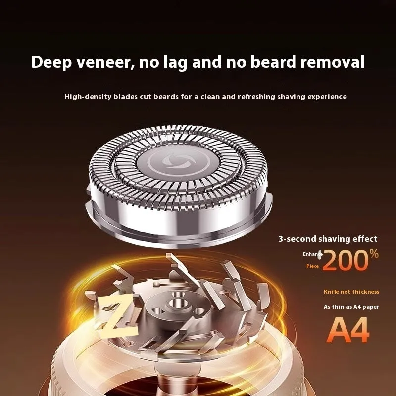 Mini fully washable portable men's electric shaver with stainless steel blade and brushless motor in elegant gold
