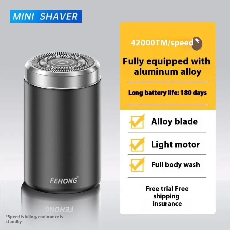 Mini fully washable portable men's electric shaver with stainless steel blade and brushless motor in elegant gold