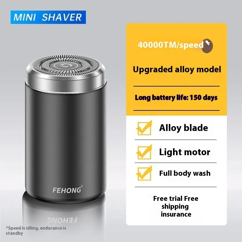 Mini fully washable portable men's electric shaver with stainless steel blade and brushless motor in elegant gold