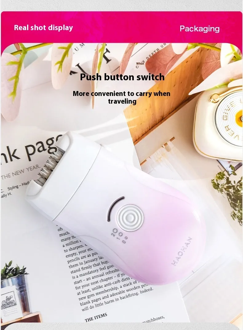 Pink USB three-in-one waterproof hair removal device for women with attachments and USB cable