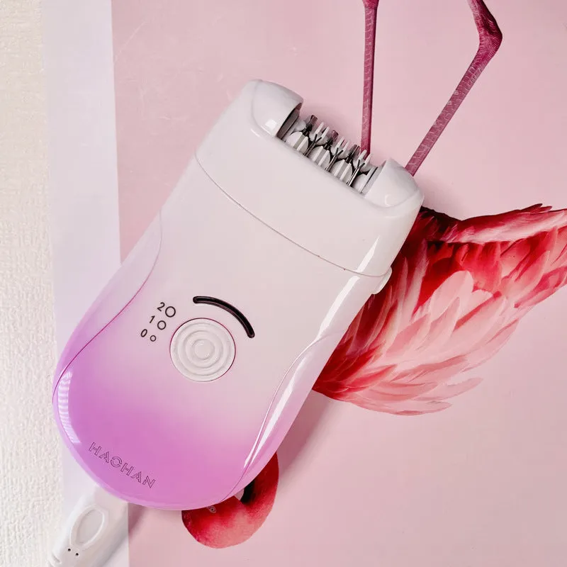 Pink USB three-in-one waterproof hair removal device for women with attachments and USB cable