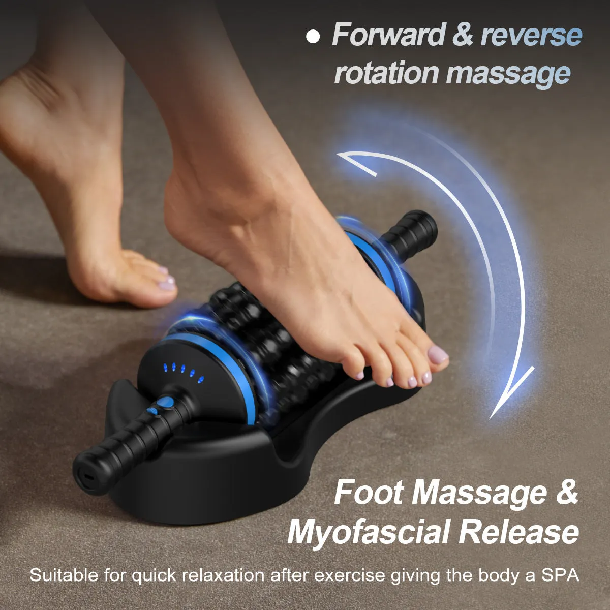Handheld electric rollers massager with ABS plastic body in blue for back foot and leg massage