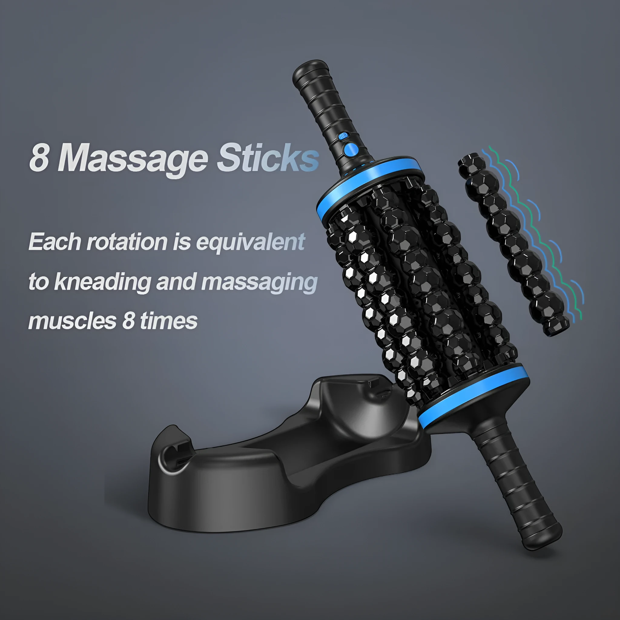 Handheld electric rollers massager with ABS plastic body in blue for back foot and leg massage