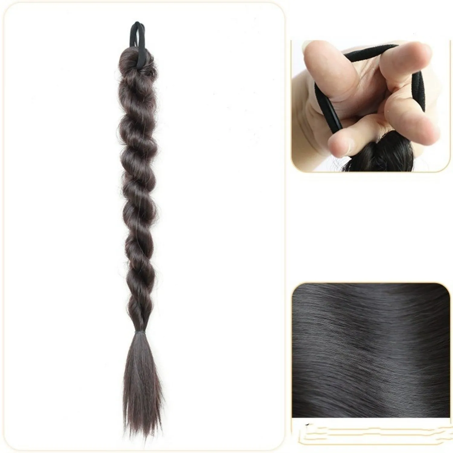 Braided children ponytail in high temperature silk available in multiple brown shades for summer wear