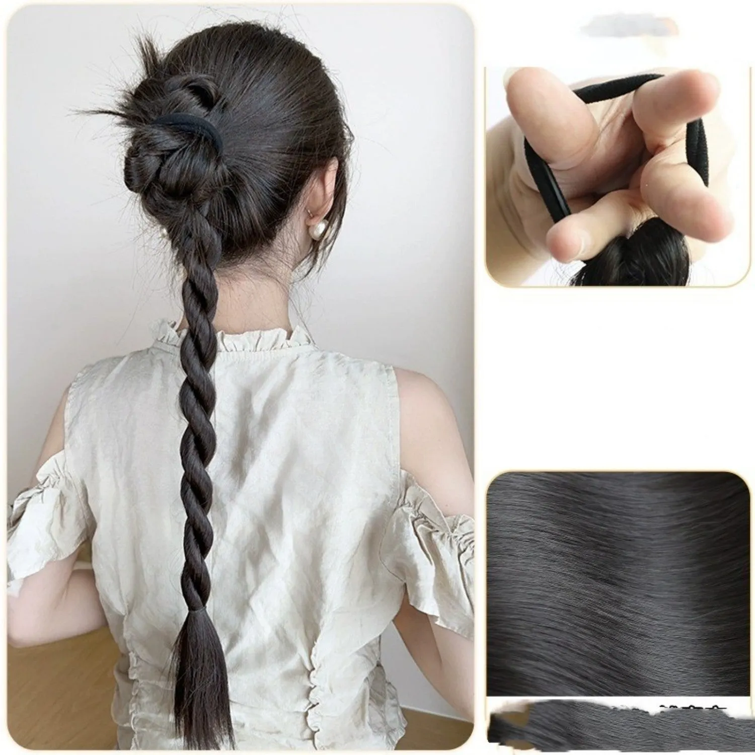 Braided children ponytail in high temperature silk available in multiple brown shades for summer wear