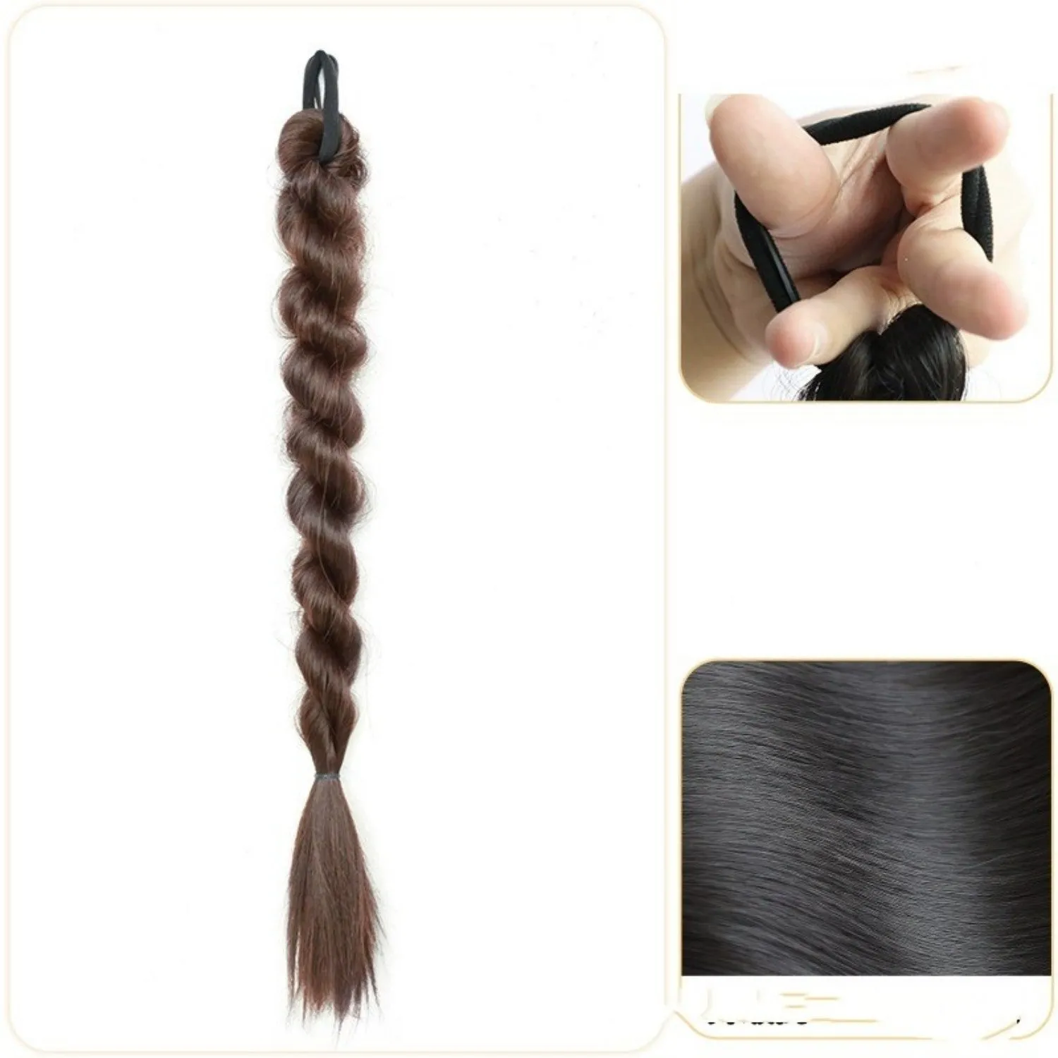 Braided children ponytail in high temperature silk available in multiple brown shades for summer wear