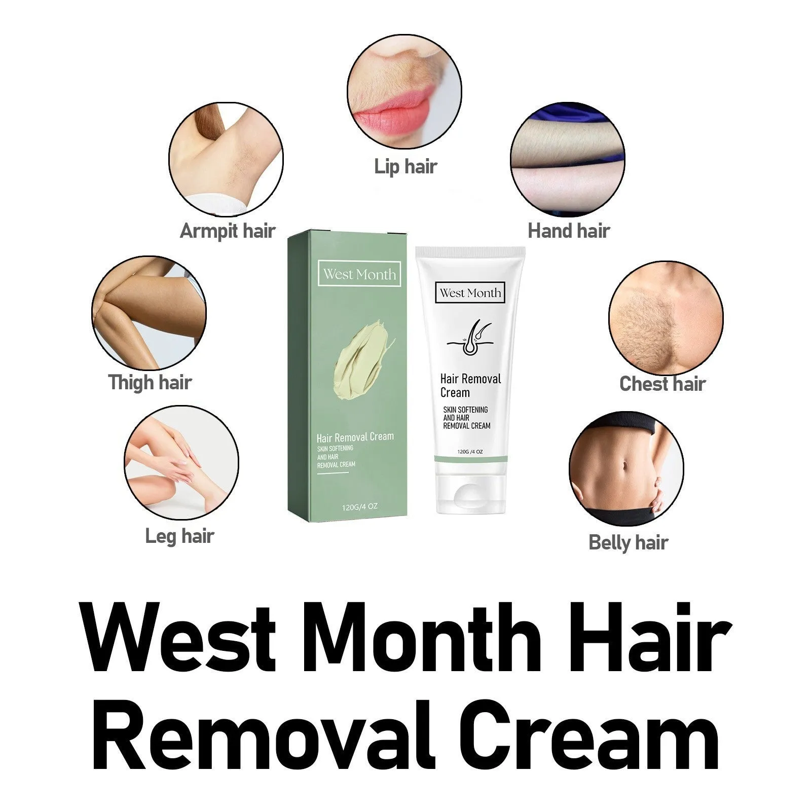 Body Skin mild non-irritating armpit depilatory cream 120g tube on white background