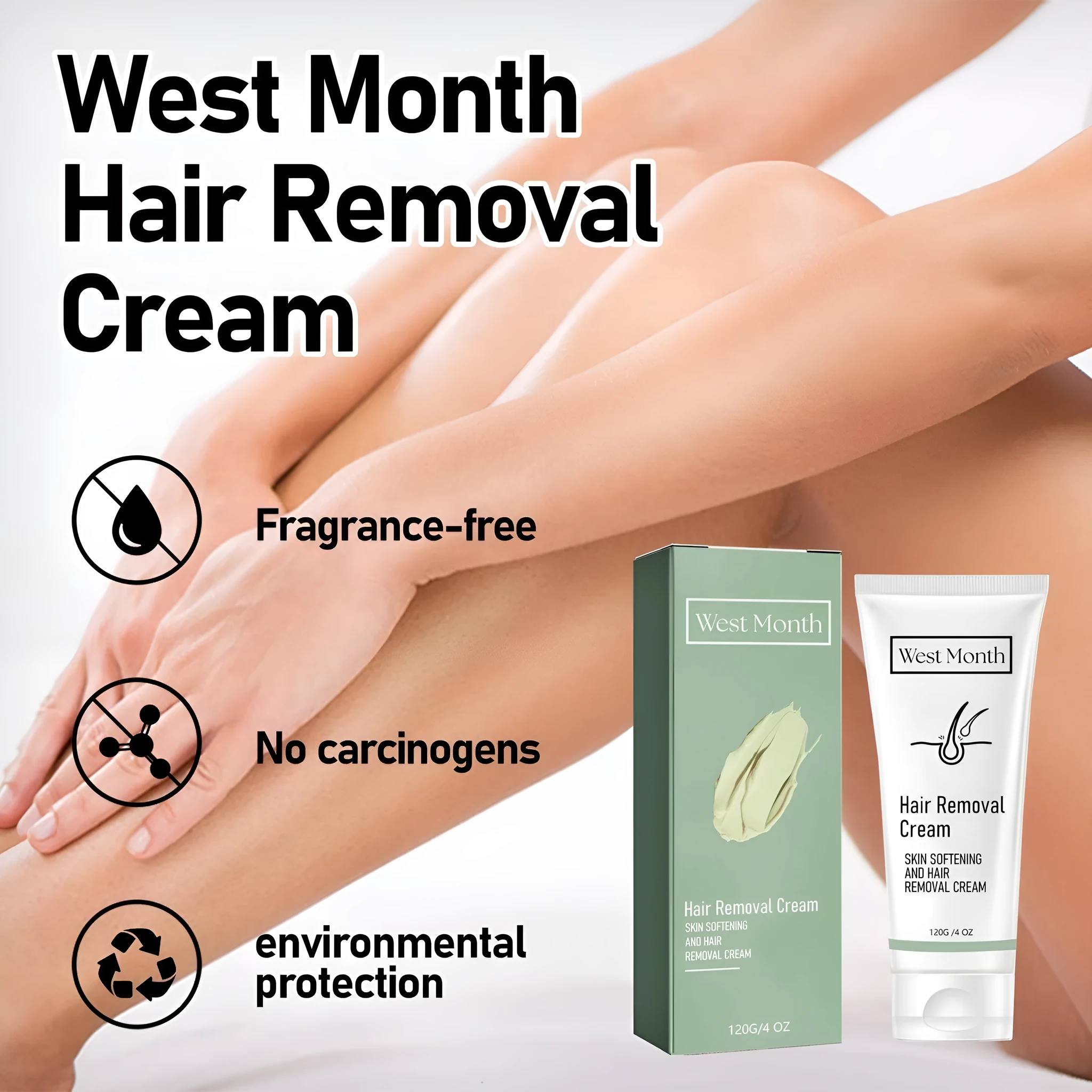 Body Skin mild non-irritating armpit depilatory cream 120g tube on white background