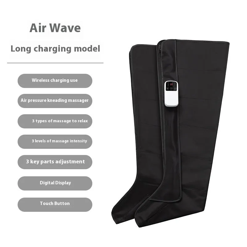 Black air wave leg massage boots fully wrapped calf and foot massager with touch control panel
