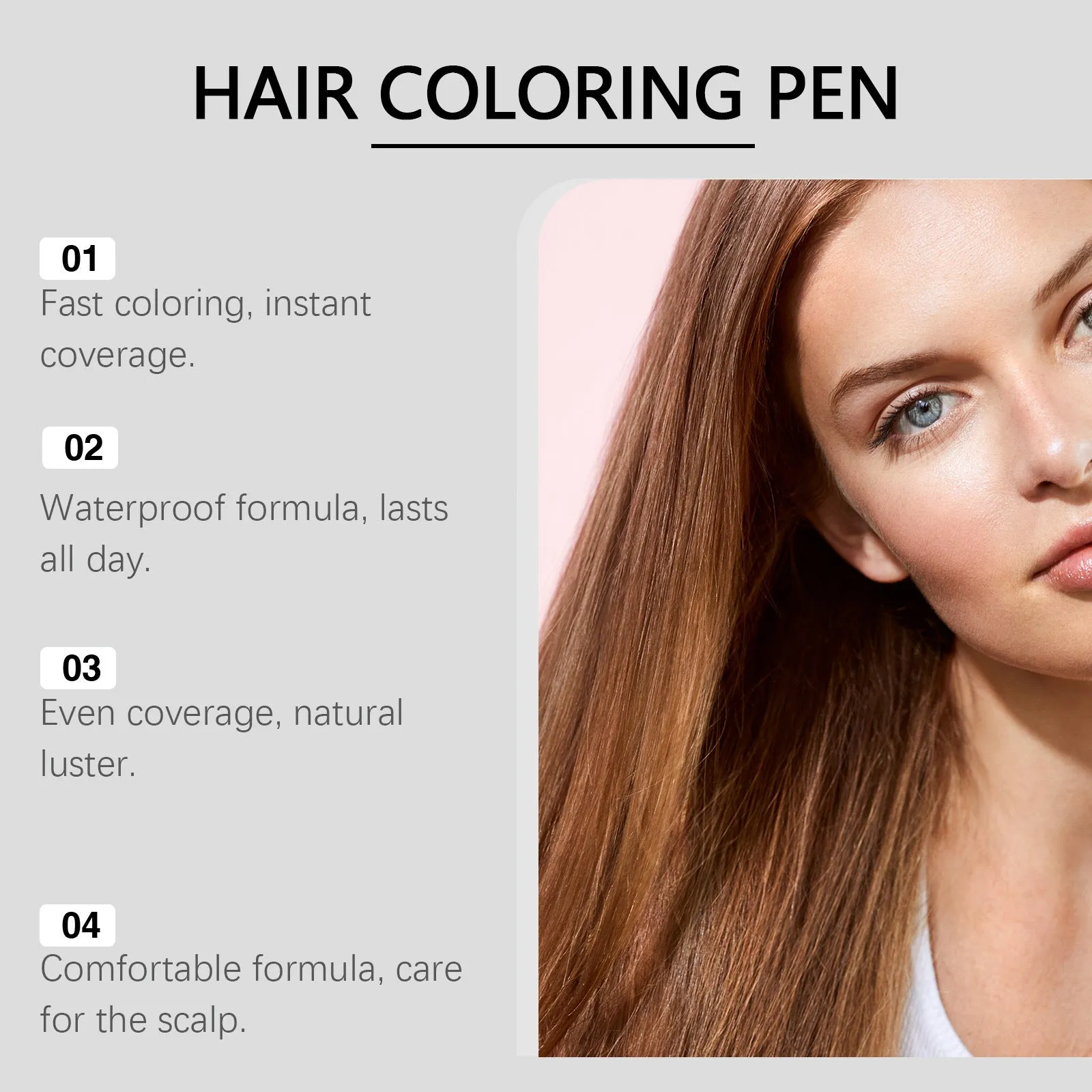 Instant hair dyeing and makeup pen for root touch-up with water-based formula, available in black and brown, 5.53x2.65x9.75cm