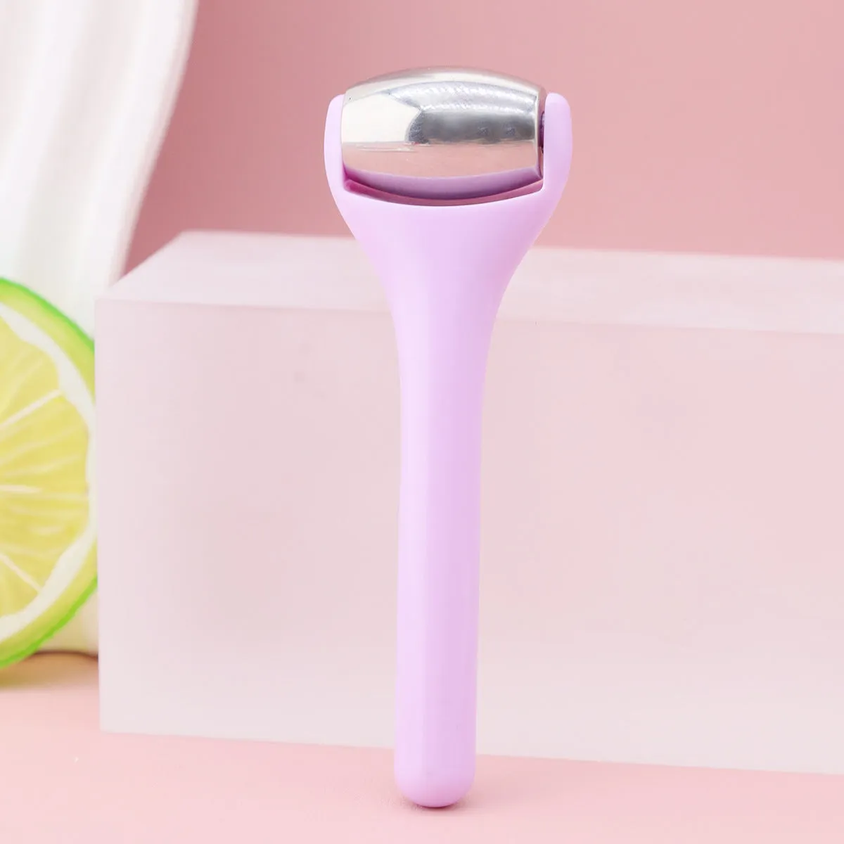 Ice roller eye cream stick 8cm cold compress tool with stainless steel head in pink colour