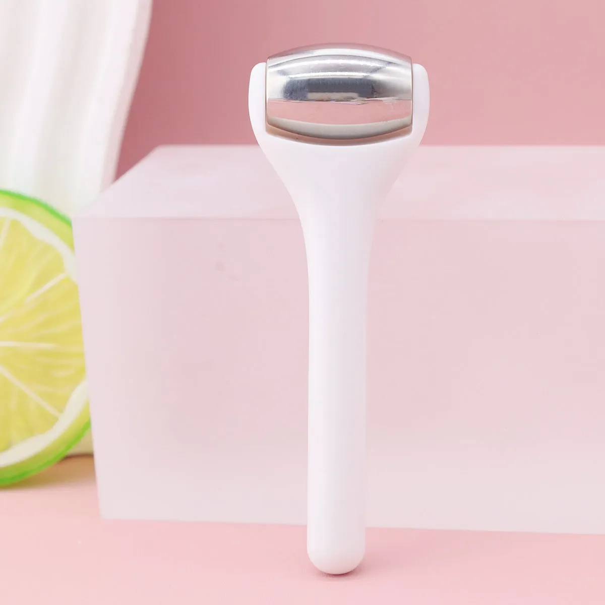 Ice roller eye cream stick 8cm cold compress tool with stainless steel head in pink colour