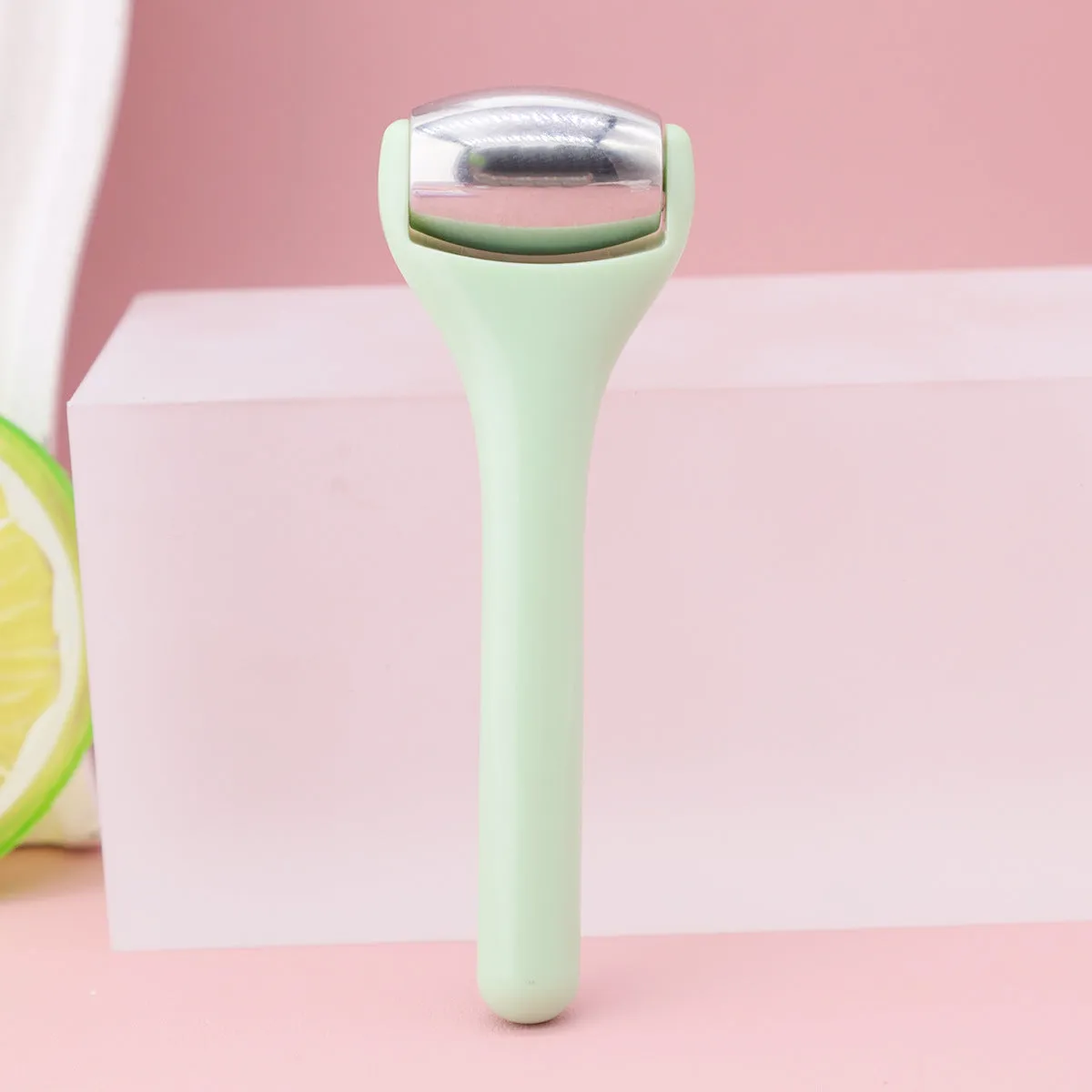 Ice roller eye cream stick 8cm cold compress tool with stainless steel head in pink colour