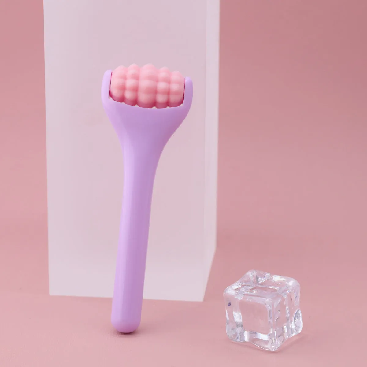 Ice roller eye cream stick 8cm cold compress tool with stainless steel head in pink colour