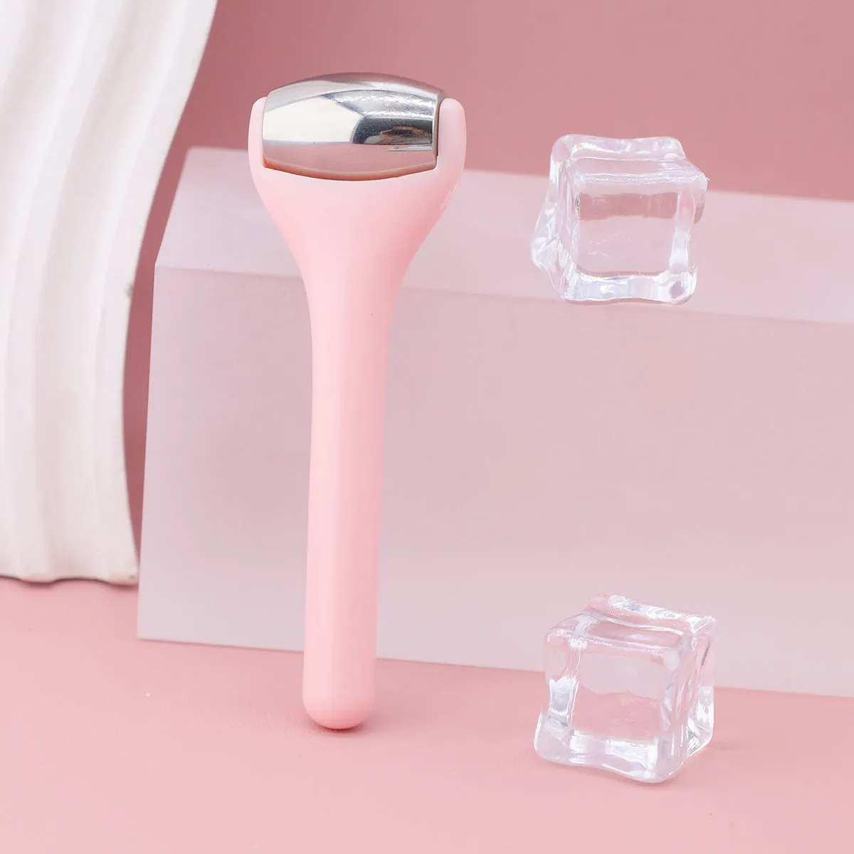 Ice roller eye cream stick 8cm cold compress tool with stainless steel head in pink colour