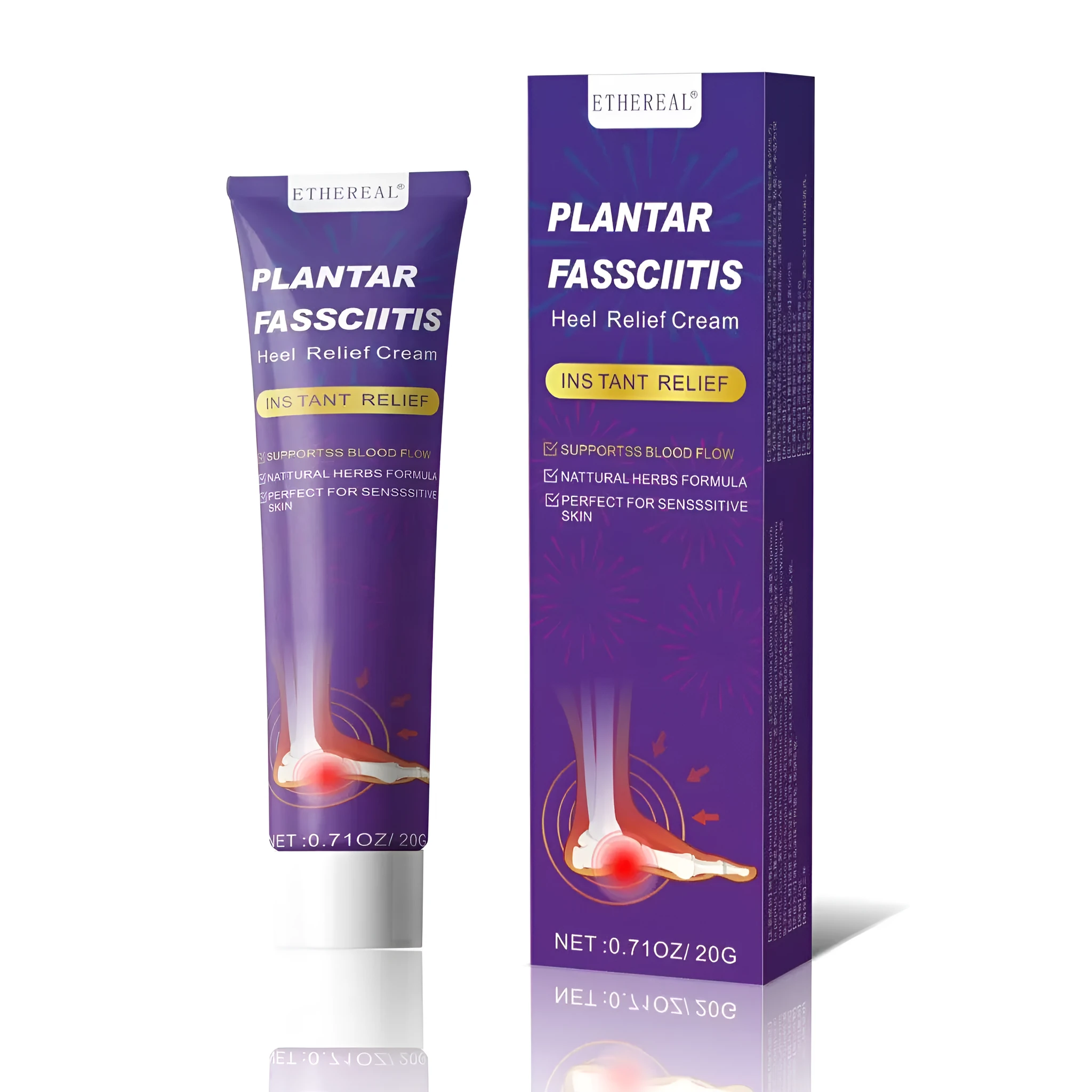 Tube of heel pain relief cream emulsifiable paste 20g net content