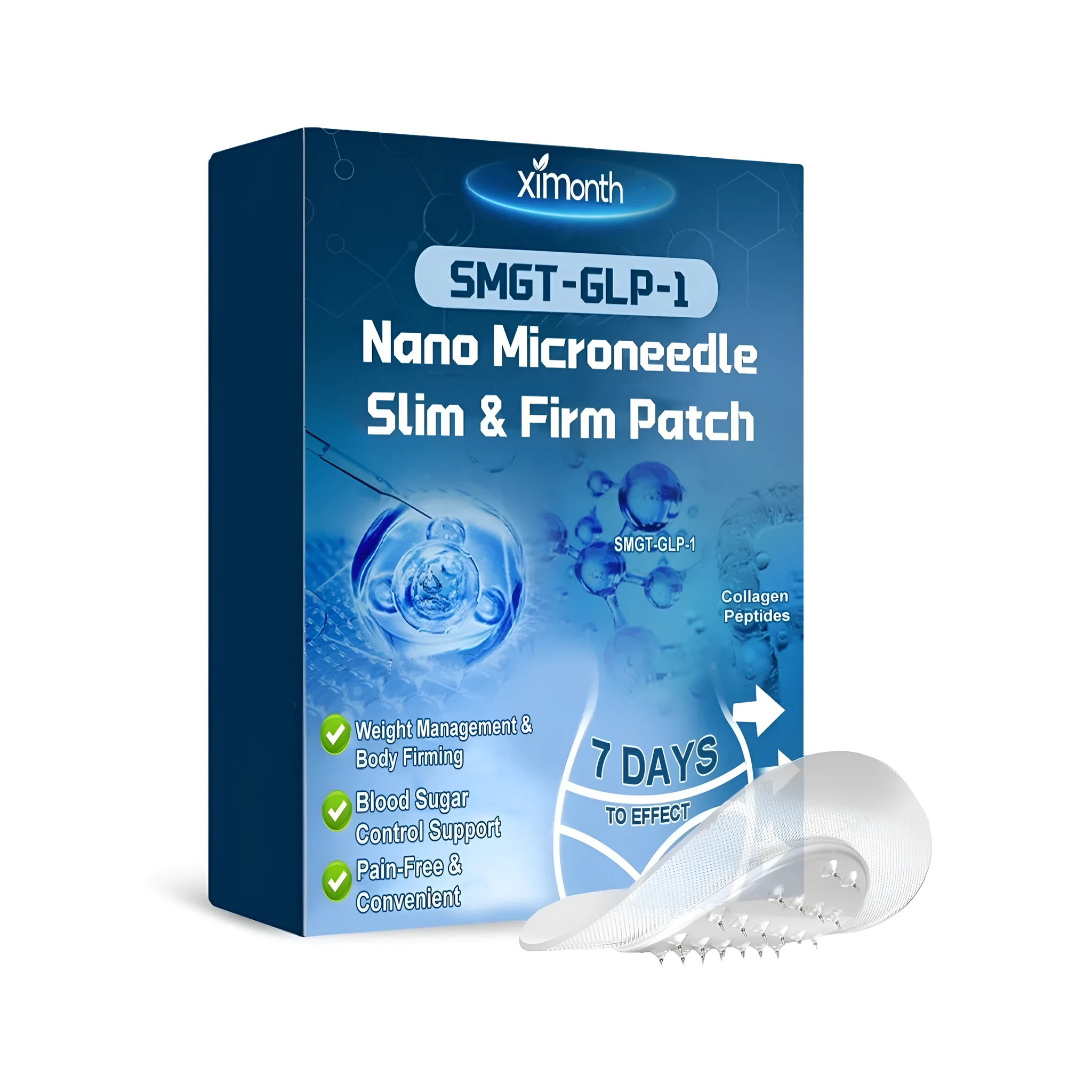 Pack of 4 Nano Microneedle Slim Firm Patches with Artemisia argyi root and acetyl hexapeptide-8 for targeted slimming and firming