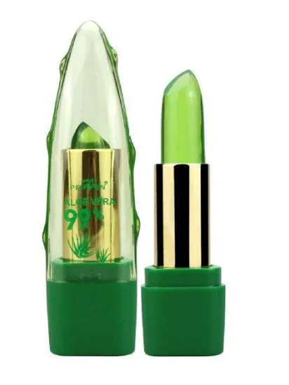 Aloe vera colour changing lipstick with moisturising aloe gel in compact tube packaging
