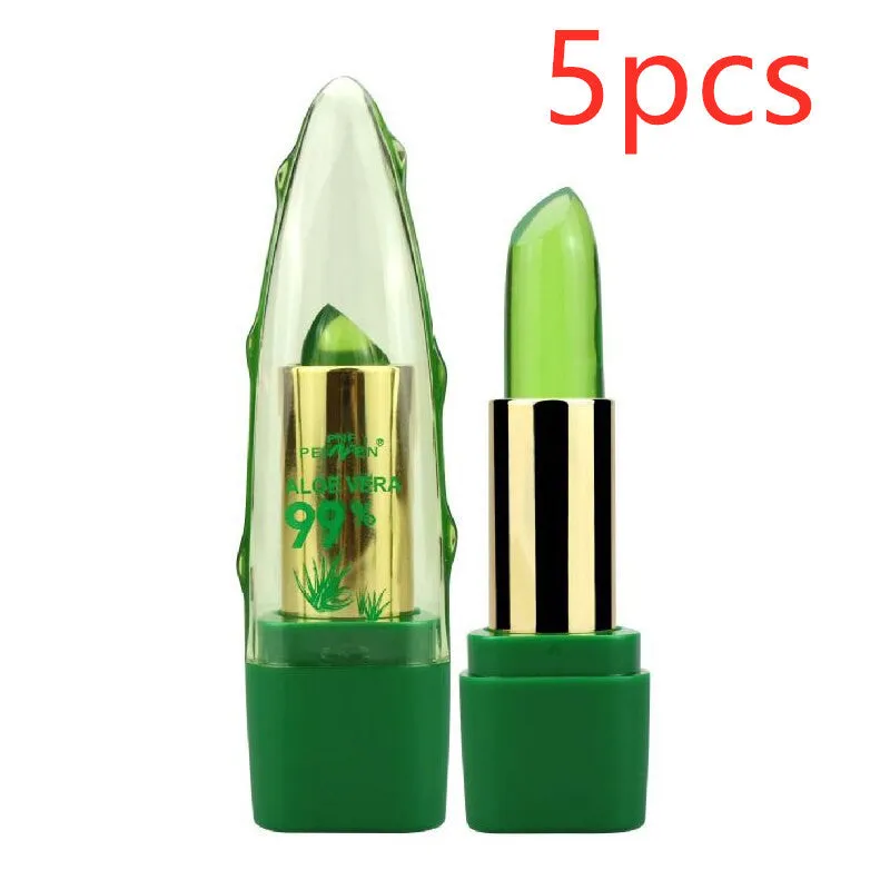Aloe vera colour changing lipstick with moisturising aloe gel in compact tube packaging