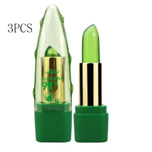 Aloe vera colour changing lipstick with moisturising aloe gel in compact tube packaging