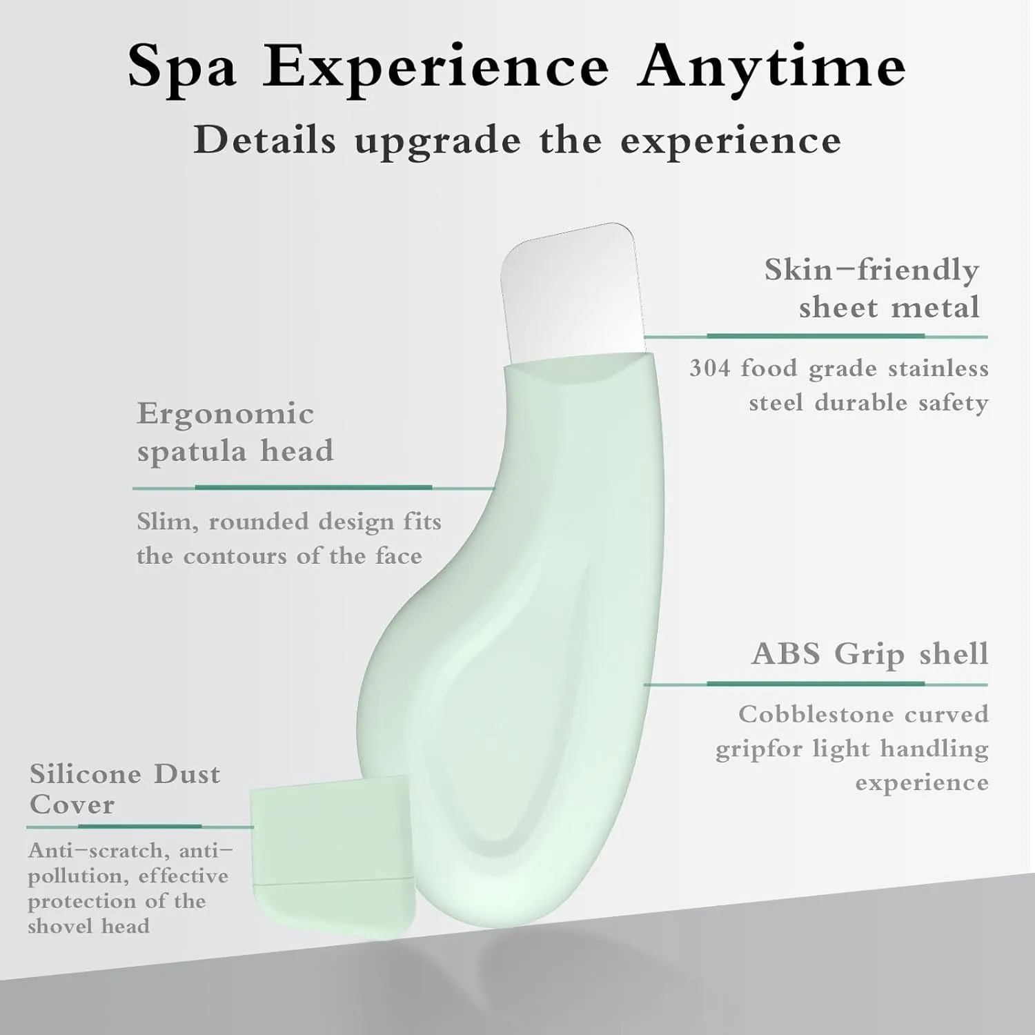 Stainless steel facial pore scraper tool with a non-slip handle for blackhead removal.