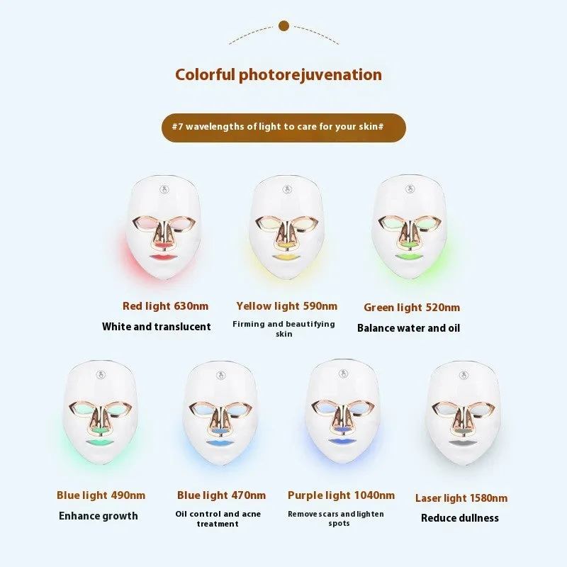 Rechargeable LED beauty mask with touch controls in white and black colour options on a table.