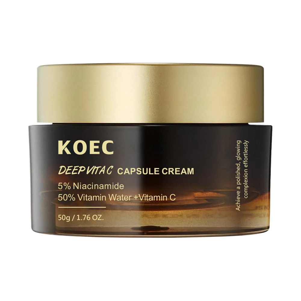 KOEC Collagen Facial Skin Care Cream in a white jar with red and white label, featuring Vitamin C Filling Cream specification.