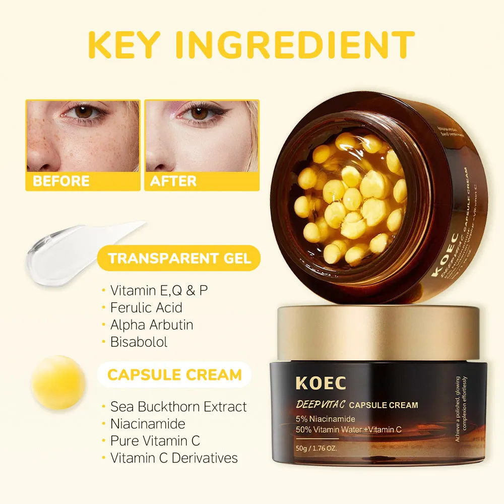 KOEC Collagen Facial Skin Care Cream in a white jar with red and white label, featuring Vitamin C Filling Cream specification.
