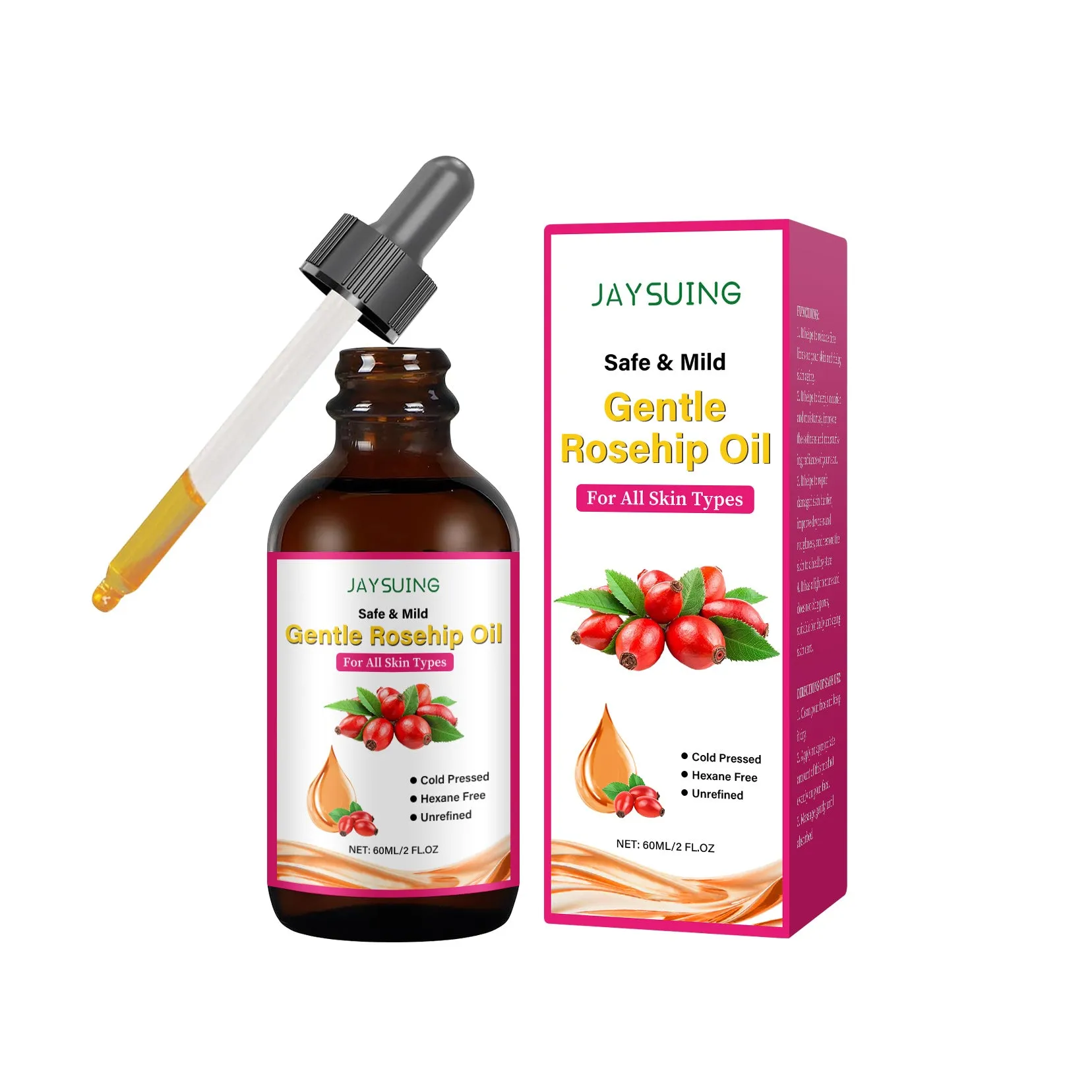 60ml bottle of rose fruit seed facial oil with rose hip oil and vitamin E