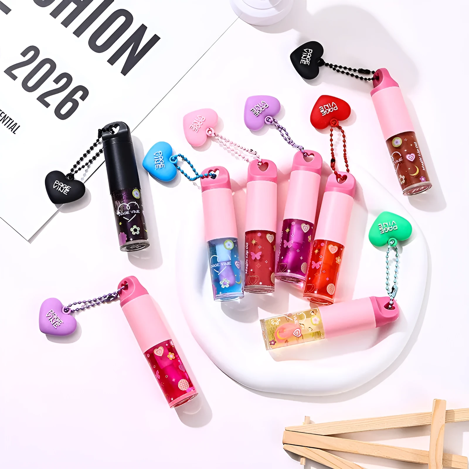 Temperature change water light lip lacquer love pendant moisturizing lip gloss colour changing lip gloss makeup cosmetic