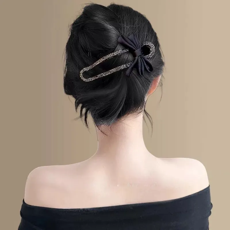 Black crystal bow acrylic hair claw 11.5cm total length, manual processed women's updo accessory
