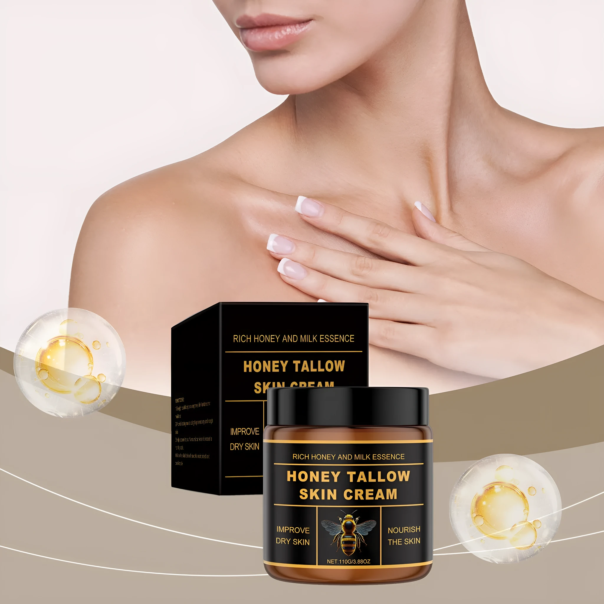 Honey Tallow Skin Cream 110g jar with honey, milk, and tallow for body moisturising