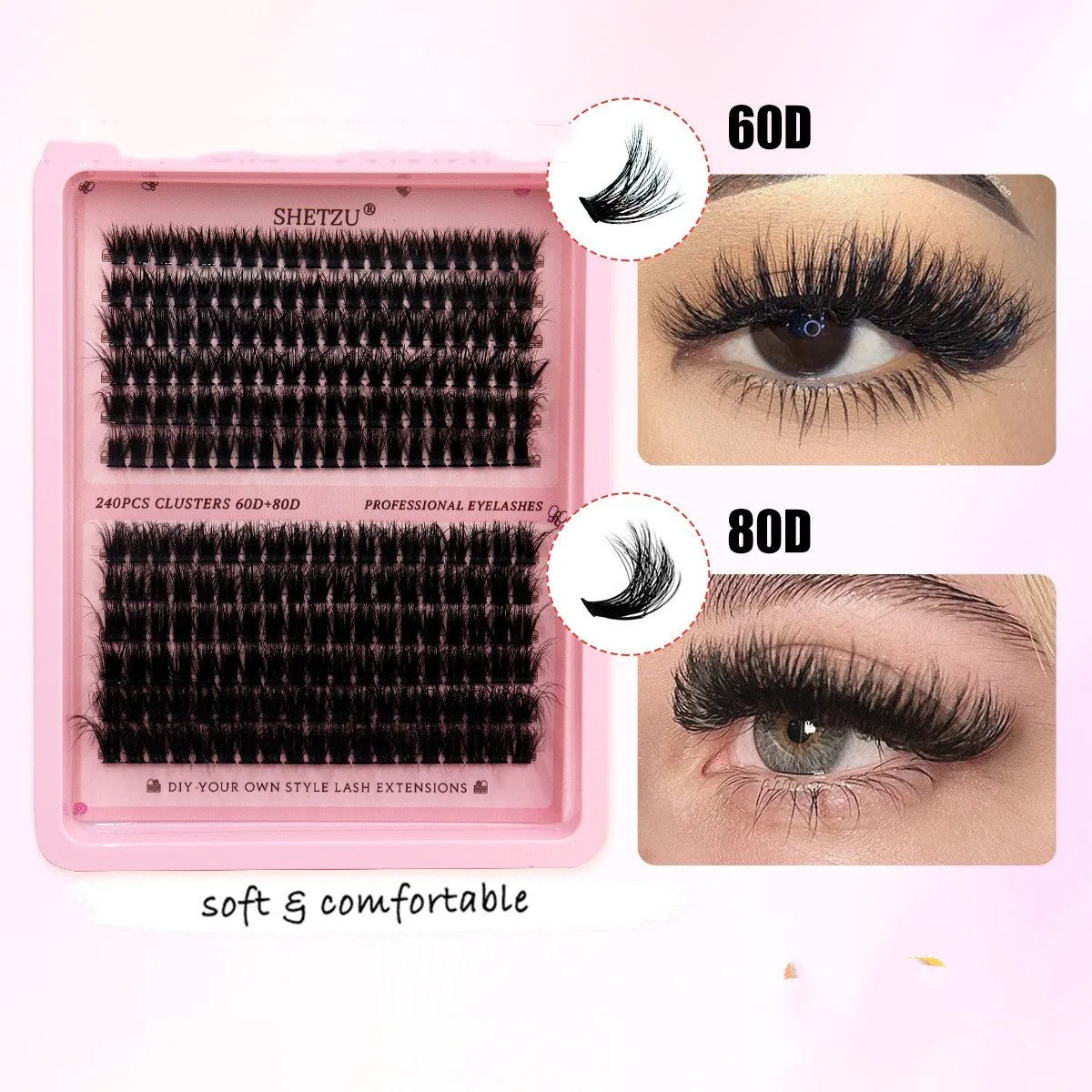 Thick DIY false eyelashes in European American segmented style, imported fibre, cross and feather models in 60D 80D densities