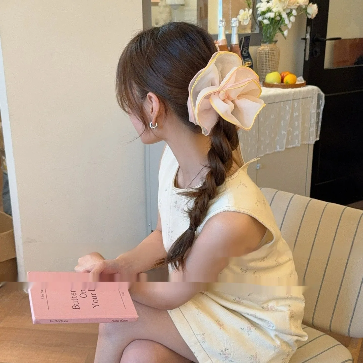 Summer refreshing contrast colour cloth hair band in mint green, orange, and pink purple