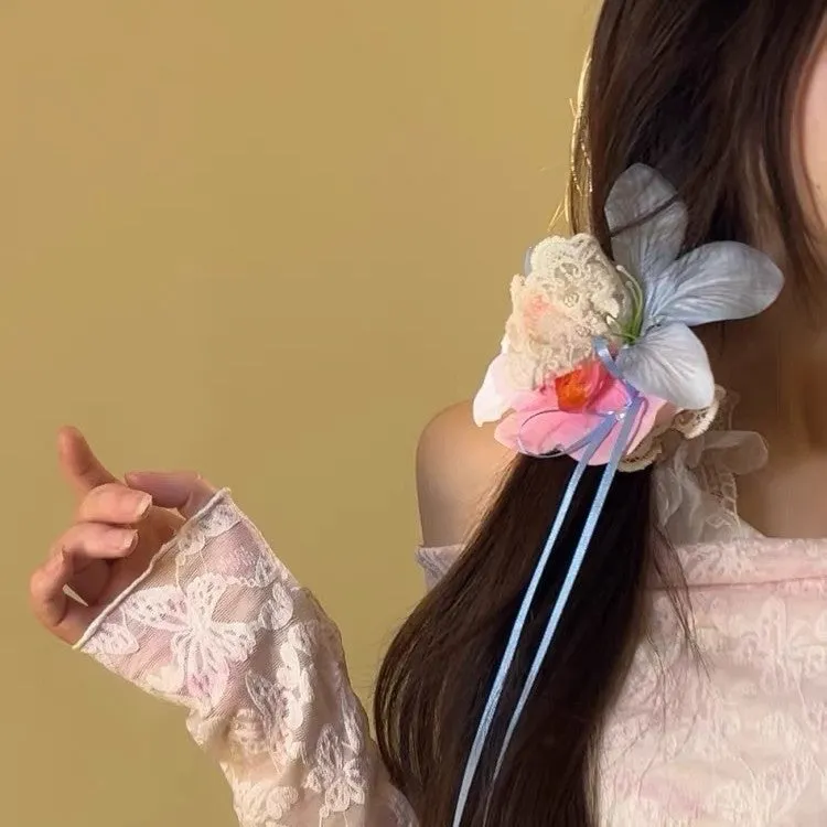 Ruhua In The Wild blue pink flower strap cloth barrettes for women hair accessories spring summer