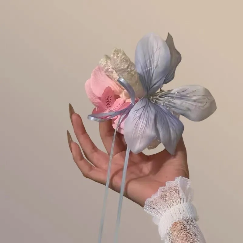 Ruhua In The Wild blue pink flower strap cloth barrettes for women hair accessories spring summer