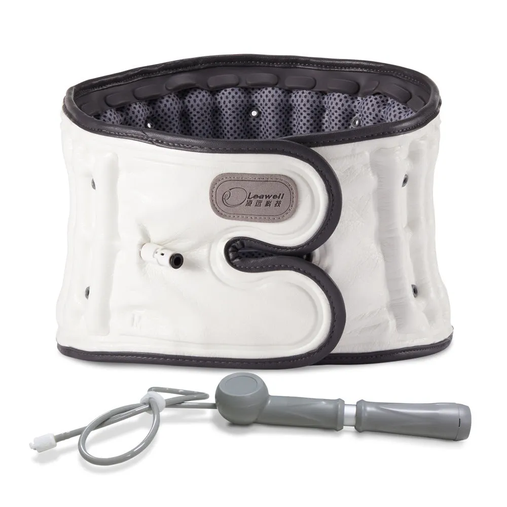White electric lumbar waist supporter with automatic inflation, shown with a 220V two-pin flat plug.