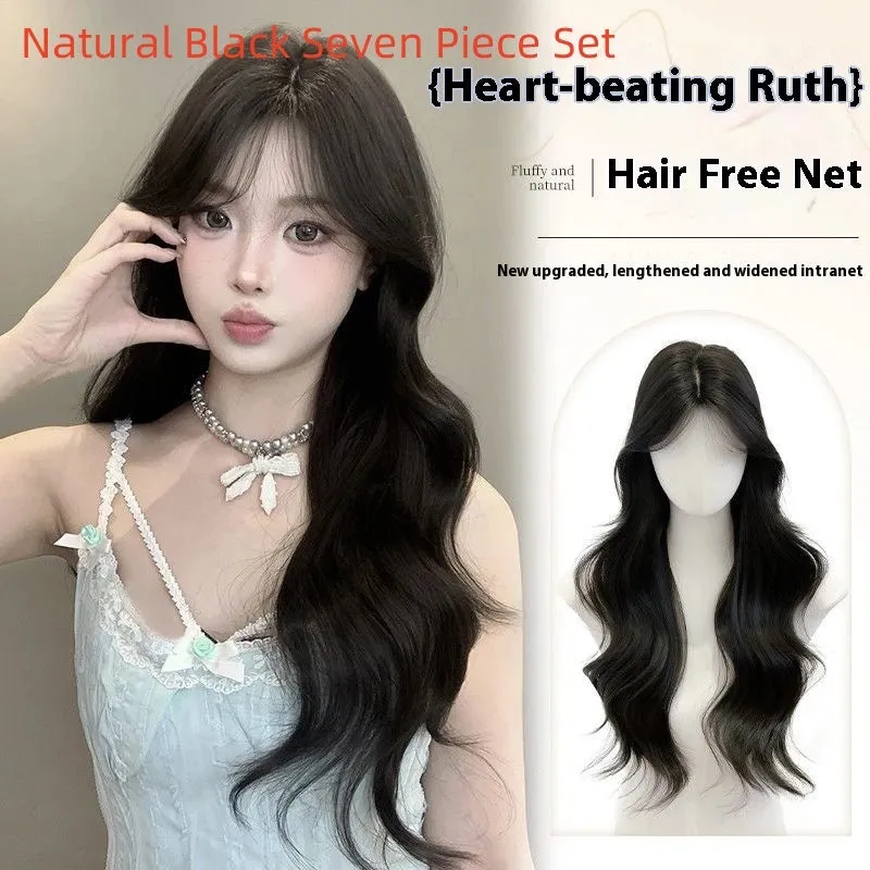 Women's natural big wave curly hair replacement in natural black with high-temperature fibre, non-hot dyeing style