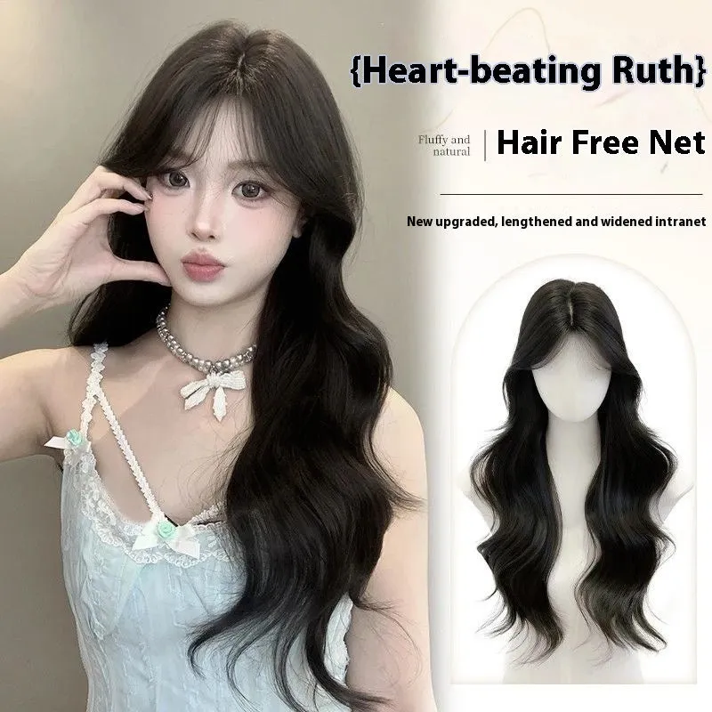 Women's natural big wave curly hair replacement in natural black with high-temperature fibre, non-hot dyeing style
